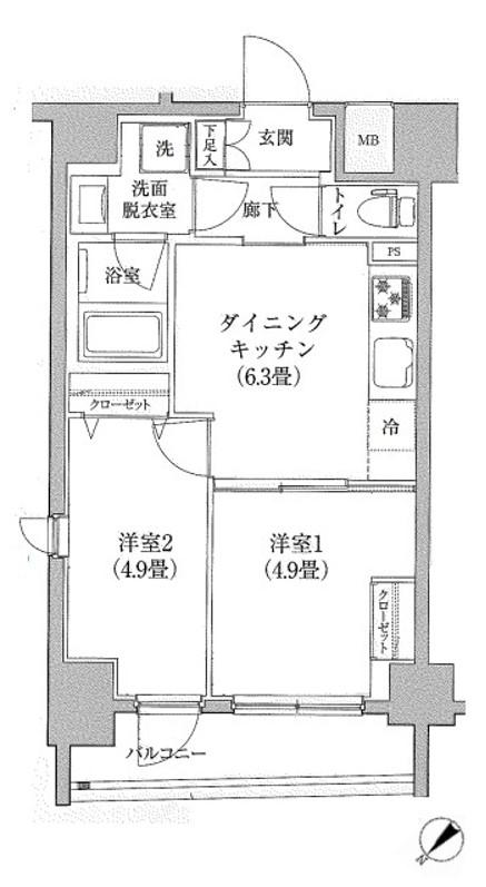 ルフレ プレミアム向島(2DK/9階)の間取り写真