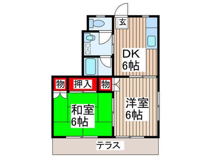 コーポつきじま(2DK/1階)の間取り写真