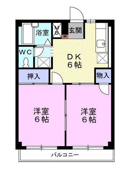 シティハイツ源I(2DK/2階)の間取り写真