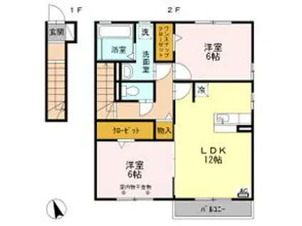 T-CUBE(2LDK/2階)の間取り写真