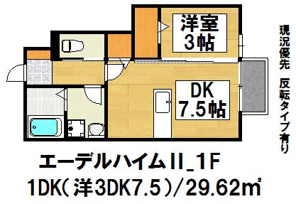 エーデルハイム II(1DK/1階)の間取り写真