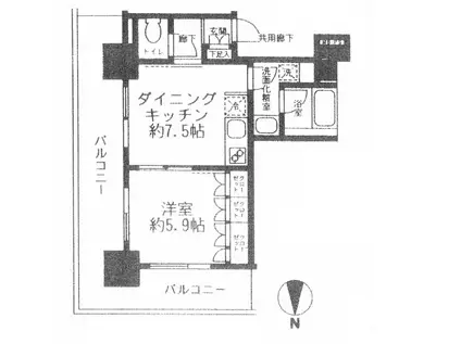 パークハウスワンズタワー706(1DK/7階)の間取り写真