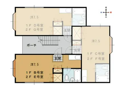 あぱぁとA(ワンルーム/2階)の間取り写真