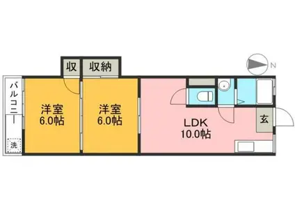 山崎マンション(2LDK/2階)の間取り写真