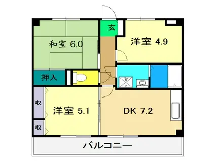 フィネス秦南(3DK/1階)の間取り写真