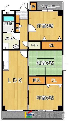 エスペランサ室見(3LDK/4階)の間取り写真