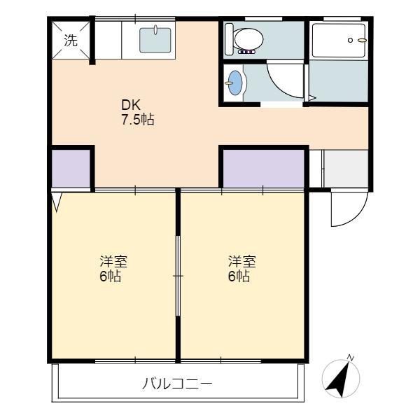 ドエル貝原(2DK/1階)の間取り写真