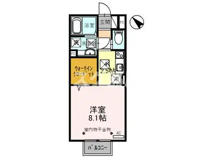 サンライブD(1K/1階)の間取り写真