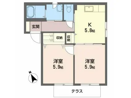 シャンドールA(2K/1階)の間取り写真