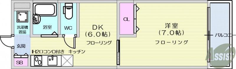 ダイリ長町ビル(1DK/3階)の間取り写真