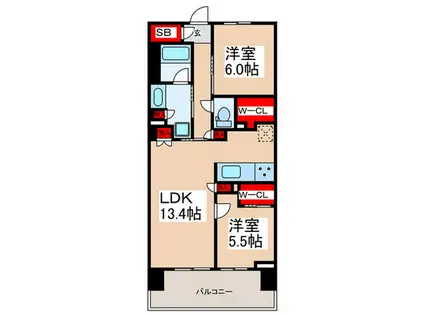 バウス西大島(2LDK/2階)の間取り写真