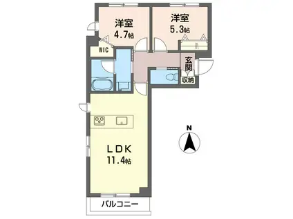 エクラージュ中目黒(2LDK/2階)の間取り写真