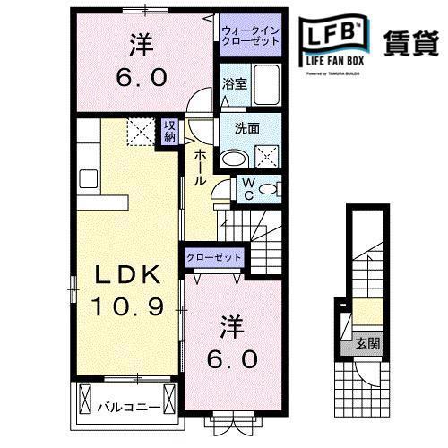 サニーメゾン B(2LDK/2階)の間取り写真