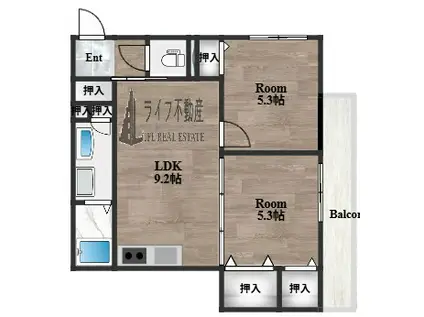 クリエオーレ新鴻池町(2LDK/1階)の間取り写真