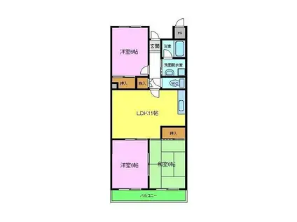 グランドハイツ杉田Ⅱ(3LDK/2階)の間取り写真