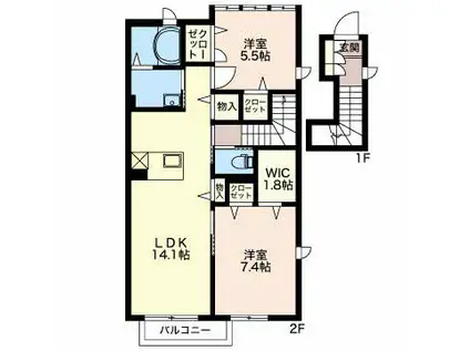 カプリレモン 201(2LDK/2階)の間取り写真