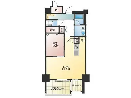 PLAZA布瀬(1LDK/7階)の間取り写真