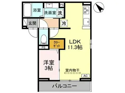 D-SERENO武蔵藤沢(1LDK/3階)の間取り写真