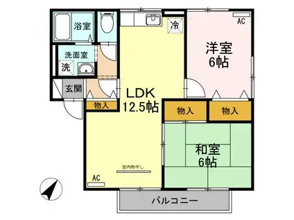 エスポワール三柳B棟(2LDK/1階)の間取り写真