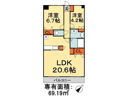 ファーストコート(2LDK/4階)の間取り写真