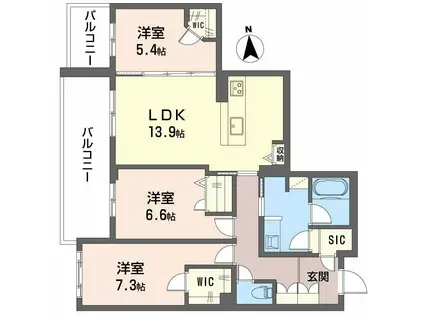 フレシア天王寺(3LDK/3階)の間取り写真