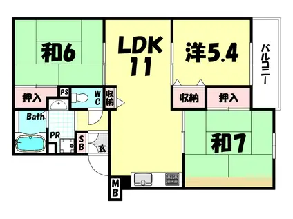イーストヒルズ平野(3LDK/2階)の間取り写真