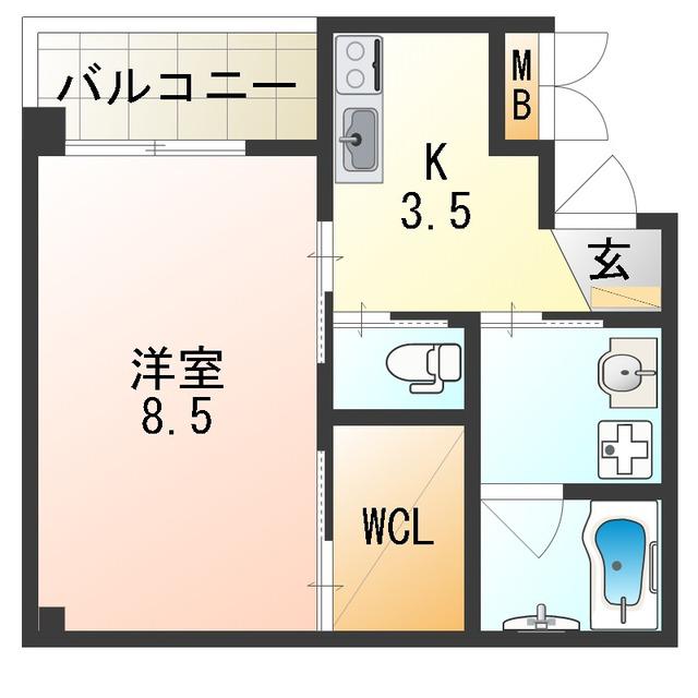 レクラン今里(1K/8階)の間取り写真