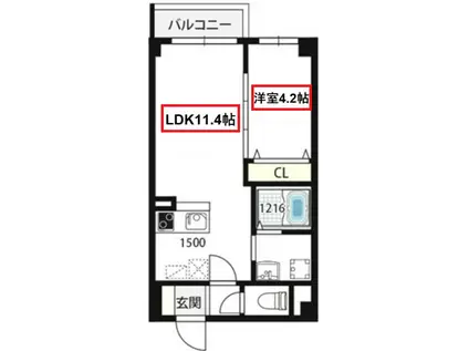 RETUMEKITA(1LDK/4階)の間取り写真