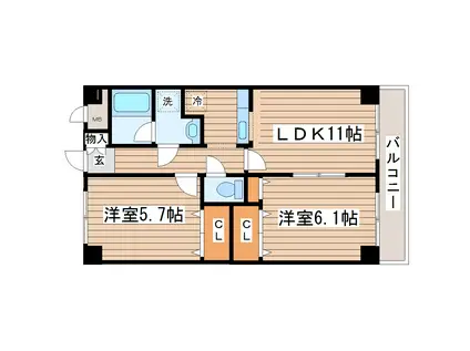 グレース高橋D(2LDK/3階)の間取り写真