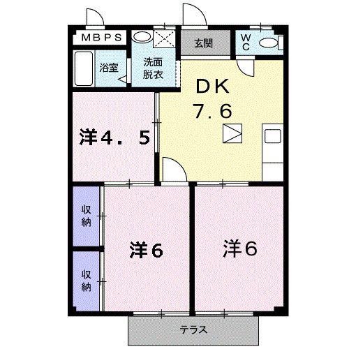 シティハイツ日野陵(3DK/1階)の間取り写真