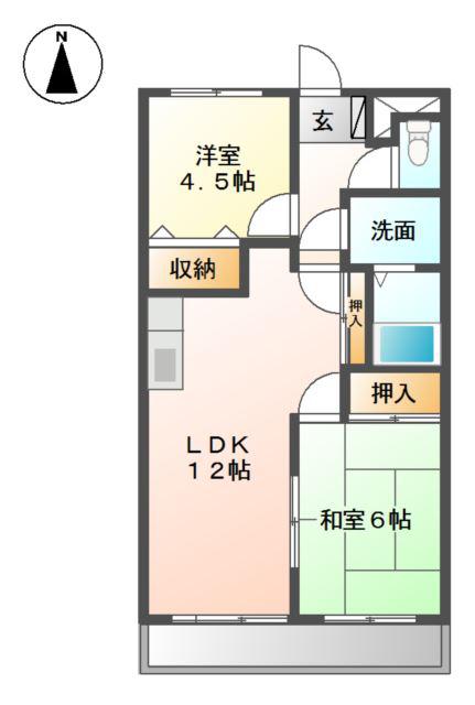 ルトゥール(2LDK/3階)の間取り写真