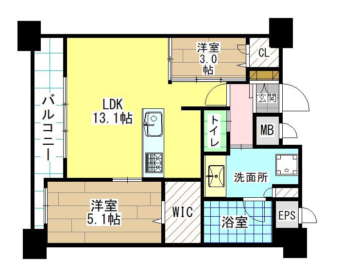 エンクレスト天神南PURE(2LDK/13階)の間取り写真