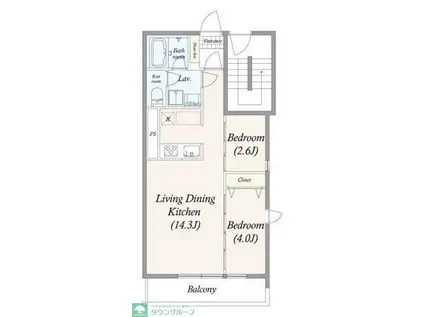 GRAN PASEO三宿(2LDK/2階)の間取り写真