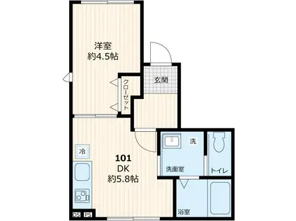 デルソル千住II(1DK/1階)の間取り写真