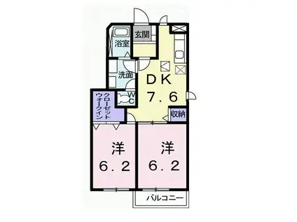 メゾン.フォンテーヌB(2DK/1階)の間取り写真