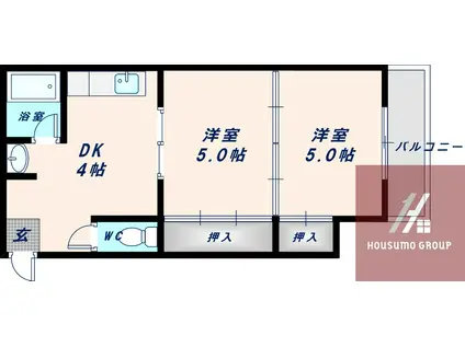 ホルムグランデ帝塚山(2DK/2階)の間取り写真