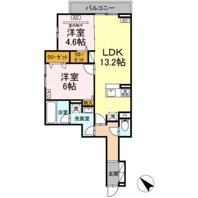 セレスティア新宿(2LDK/3階)の間取り写真