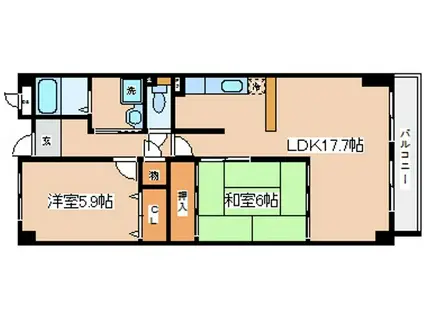 コンセール中道(2LDK/7階)の間取り写真