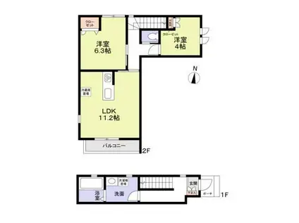 春待坂TERRACE(2LDK/2階)の間取り写真