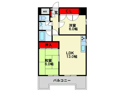 ギャラン瀬板(2LDK/6階)の間取り写真