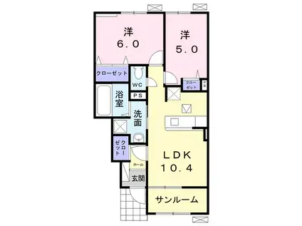 リオ・グランデ直方3番館(2LDK/1階)の間取り写真