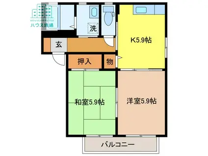 ボヌール・シューA(2K/2階)の間取り写真