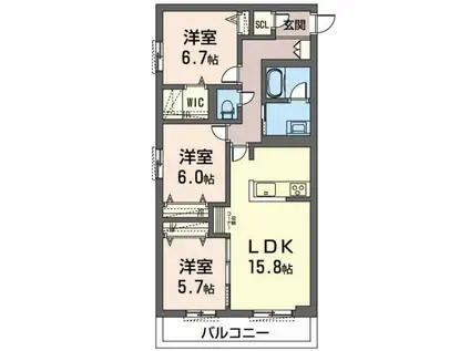 オカバ姫路青山シャーメゾン(3LDK/2階)の間取り写真
