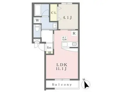 ユニティー・大町(1LDK/2階)の間取り写真