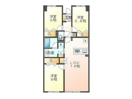 シティライフ花田(3LDK/1階)の間取り写真