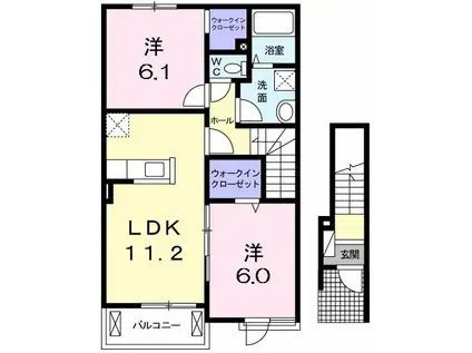 ロータスガーデン B(2LDK/2階)の間取り写真