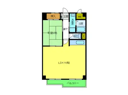 ハイマート宮山台(1LDK/2階)の間取り写真