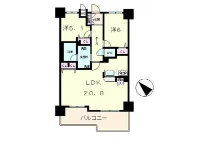 レジェ南草津2(2LDK/14階)の間取り写真