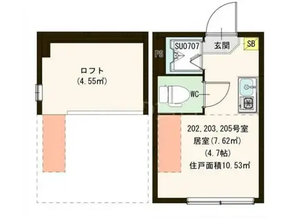 ハーモニーテラス萩中(ワンルーム/1階)の間取り写真