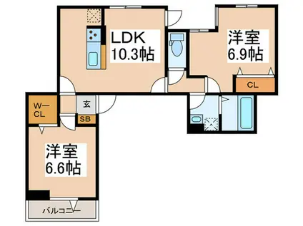セレスティア東四つ木II(2LDK/3階)の間取り写真